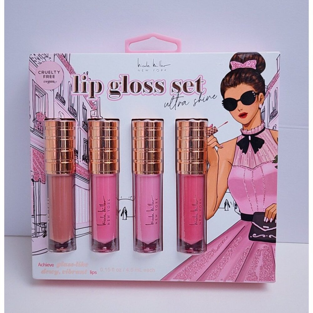 Nicole Miller New York Lip Gloss Set – Ultra Shine | 4-Piece Glossy & Hydrating